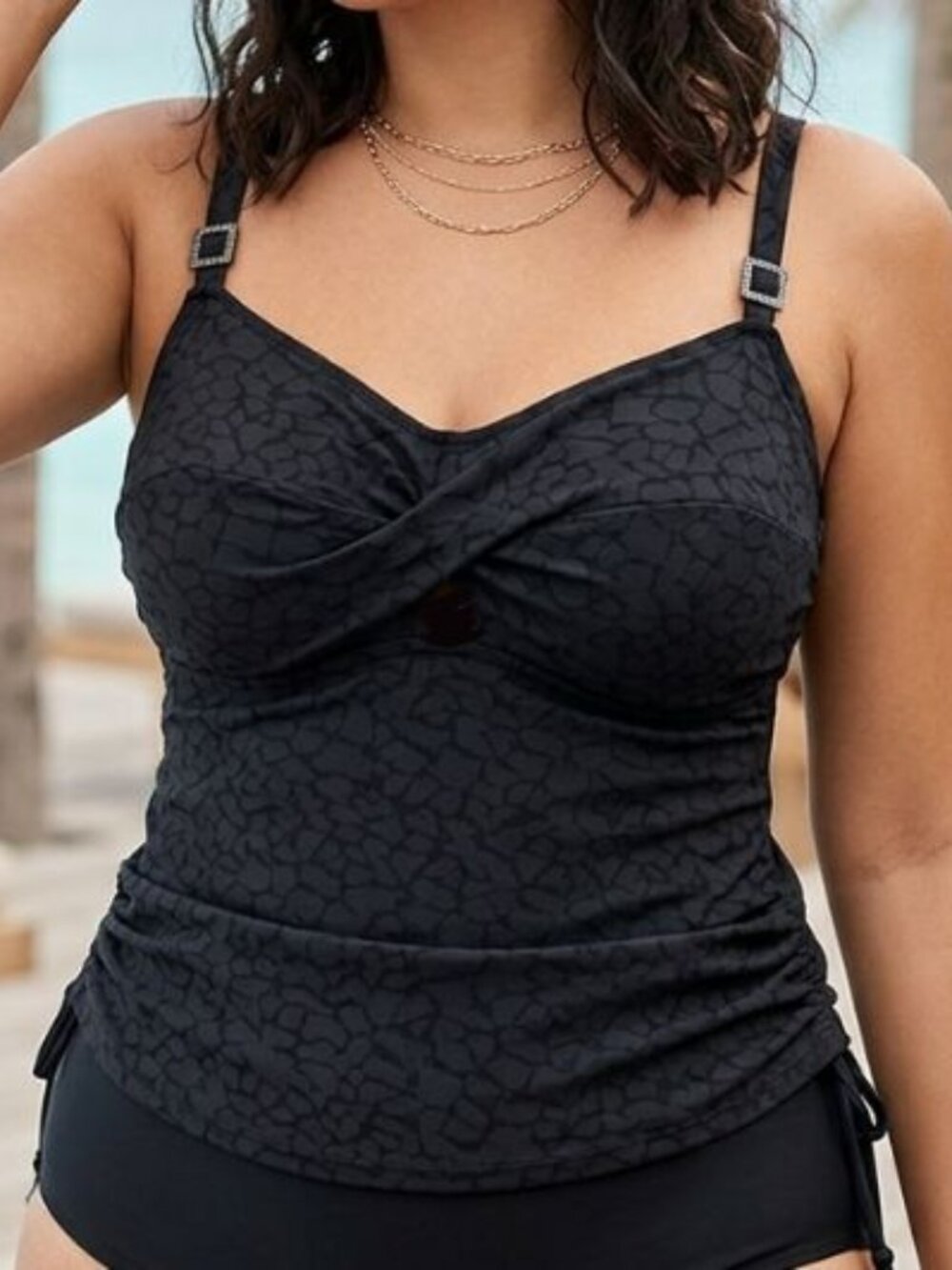 Fantasie Black Ruched Underwire Tankini Top 38F Boho Chic Swimwear Resortwear